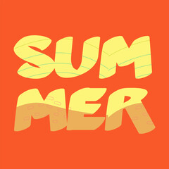 Obraz premium Text Summer in abstract figure colored Orange background. Poster design, flyer. Vector illustration.