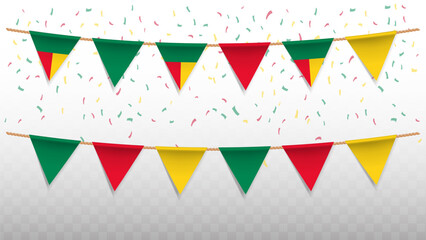 Vector illustration of the country flag of Benin with confetti on transparent background. hanging triangular flag for Independence Day celebration.