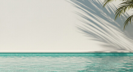  Poolside Serenity: Tropical Palm Shadows, Aqua Water & Smooth White Wall - Summer Relaxation Awaits!