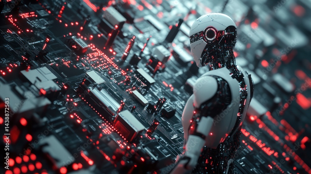 Fototapete advanced robot interacts with complex circuitry