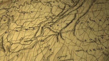 Map of early United States showing Kentucky, Tennessee, and Carolinas. Historical document flyover. 