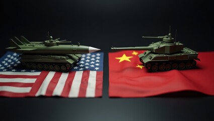 Artificial intelligence US vs China Military Power: Tanks and Missiles on Flags