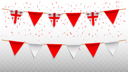 Vector illustration of the country flag of Georgia with confetti on transparent background. hanging triangular flag for Independence Day celebration.
