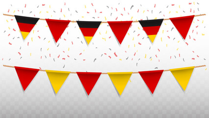Vector illustration of the country flag of German with confetti on transparent background. hanging triangular flag for Independence Day celebration.