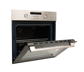 Open built-in electric oven isolated on white