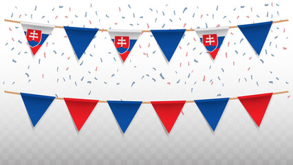 Vector illustration of the country flag of Slovakia with confetti on transparent background. hanging triangular flag for Independence Day celebration.