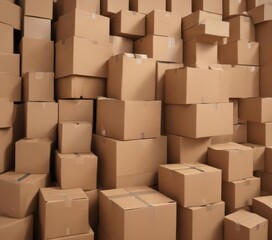 Fototapeta premium Group of various-sized brown cardboard boxes, recyclable, craft, disposal, green