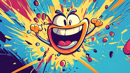 Joyful Cartoon Character Colorful Explosion Design Vibrant Happy Energetic Illustration Fun Bright Graphic Art Digital Painting Awesome Smiling       