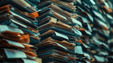 Towering stacks of documents and files