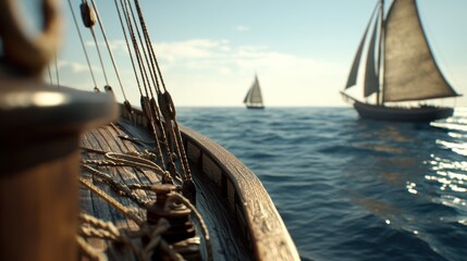 Obraz premium Close-up view of sailing vessels on the open sea.