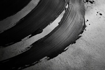 Abstract black paint strokes on a textured surface