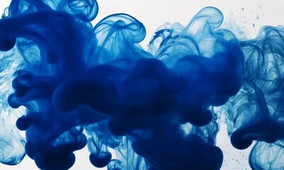 Dynamic blue ink flow and swirling patterns on white background captured in high resolution sequence