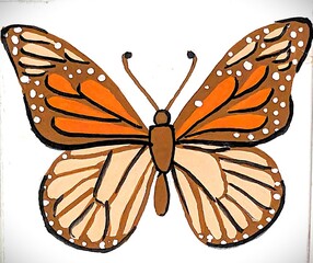 Hand-drawn illustration of a monarch butterfly with Vibrant orange brown and cream colored wings bold outlines. Perfect for nature themed designs educational materials wall art and creative projects.