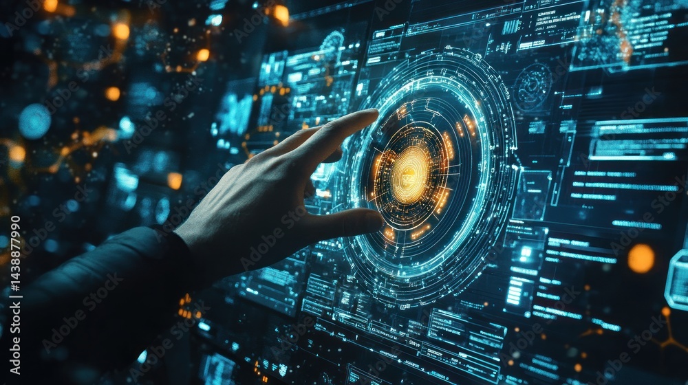 Aufkleber interactive holographic display with hand touching interface