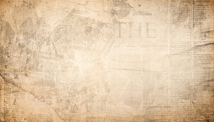 Old newspaper background, brown grunge news print texture, vintage wallpaper pattern, vintage...