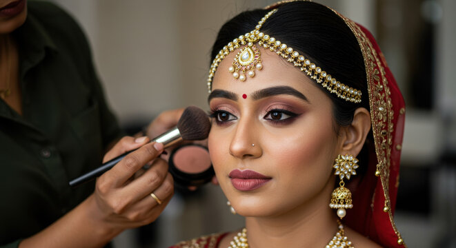 Indian Bride's Radiant Transformation: Makeup Magic Unveiled! Stunning Wedding Beauty, Bridal Glam, and Exquisite Jewelry.