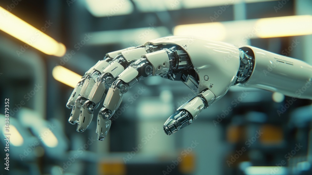 Leinwandbilder advanced robotic hand in a factory setting. detailed mechanical structure