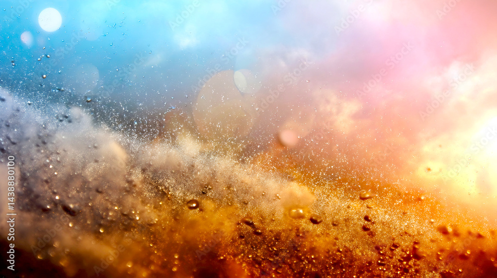 Aufkleber Abstract colorful particles of dust and droplets blend seamlessly with soft hues in artistic and surreal composition : Generative AI