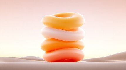 Colorful Ring Shapes 3D Render Minimalist Abstract Background