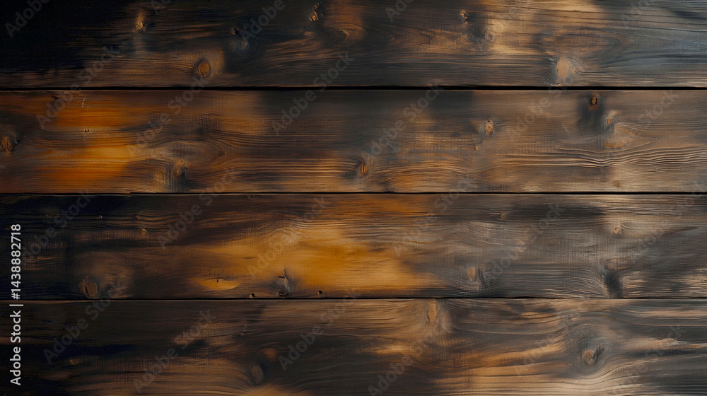 Poster smooth surface of dark charred wooden planks featuring a beautiful blend of natural wood tones and t