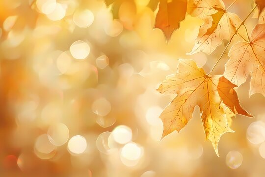 Golden autumn leaves glowing in soft sunlight a peaceful autumn scene with warm bokeh background serene nature imagery