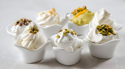Creamy Artisan Gelato in Various Flavors Served in Elegant White Bowls