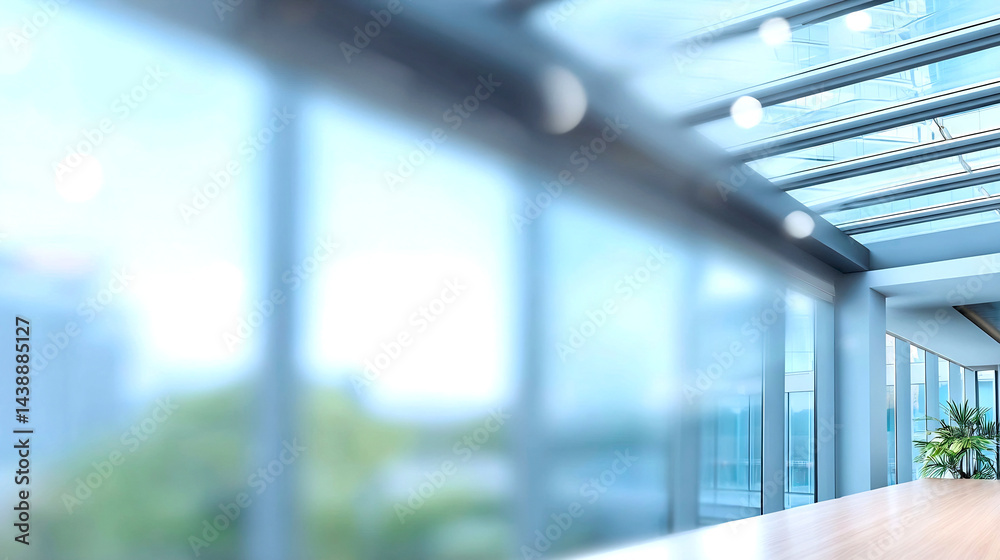 Poster Modern bright office interior with large windows creating an open and airy workspace atmosphere : Generative AI