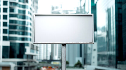 Fototapeta premium Blank billboard in urban setting showcasing a modern cityscape and skyscrapers : Generative AI