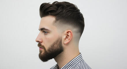 Obraz premium Stylish Fade Haircut: Modern Men's Hairstyle & Beard Grooming Inspiration | Barber Shop Trends, Haircut Ideas