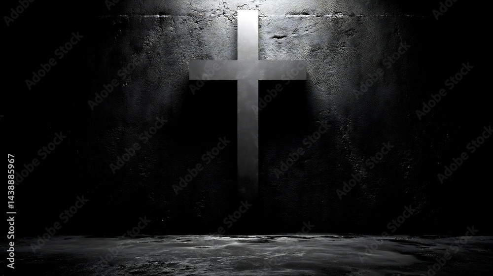Poster minimalistic black cross on dark background symbolizing faith and spirituality in modern design : ge