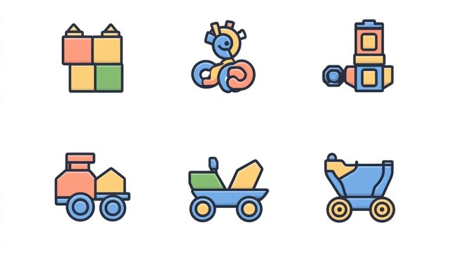Colorful Kids Toys Icons