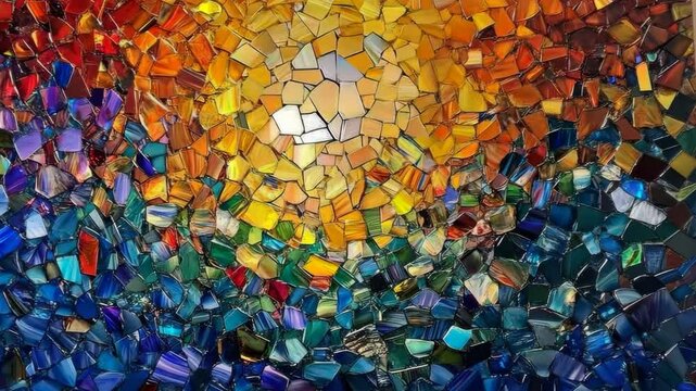 Vibrant mosaic transition depicting sunlight over ocean with dynamic color shift