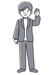 手を挙げるビジネスマンの正面向きベクターイラスト