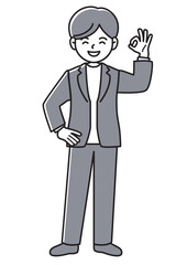 指でOKマークを作るビジネスマンの正面向きベクターイラスト
