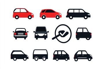 Vehicle icons cars, vans, SUVs, front, side, rear views; website, app design