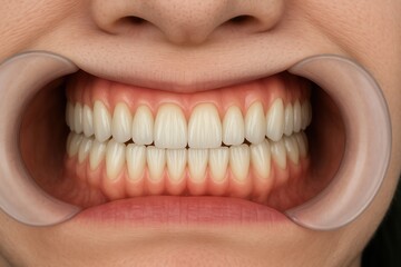 Fototapeta premium Close-up of perfect white teeth showing dental veneers treatment