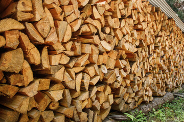 束ねて保管されてる薪