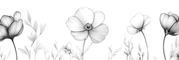 Minimalist and Refined Monochrome Floral Line Art Illustration