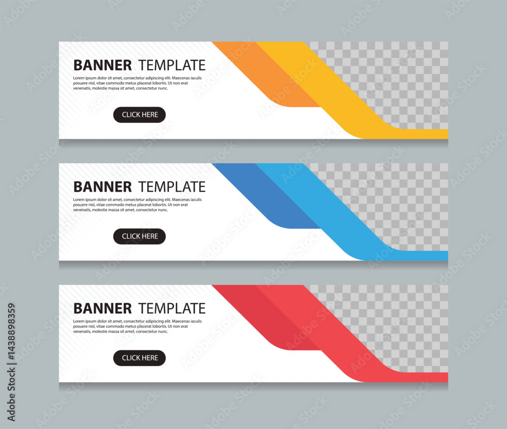 Fototapete Set horizontal web banner design background template. three color style. Suitable for web ads. Vector illustration file with Space to add pictures.