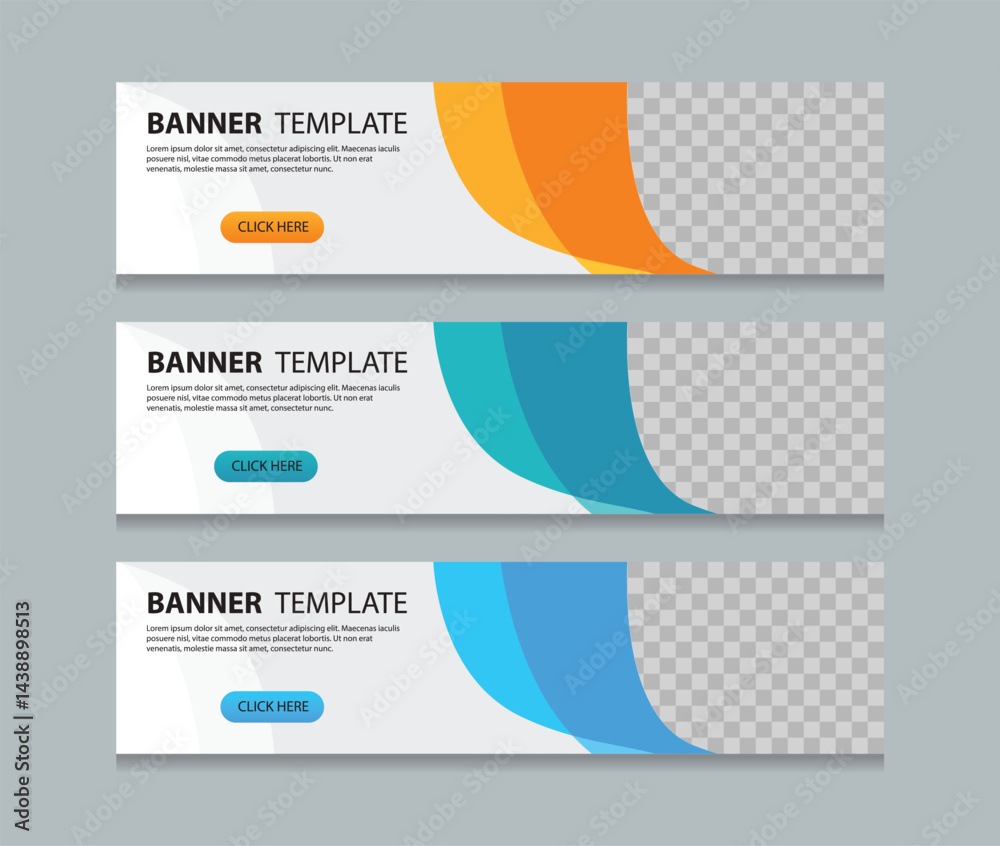Fototapete Set abstract horizontal web banner design background template. three color style. Suitable for web ads. Vector illustration file with Space to add pictures.