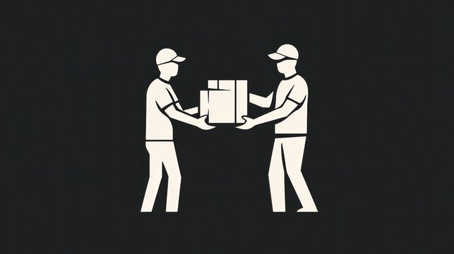 Delivery service icon, workers transferring package