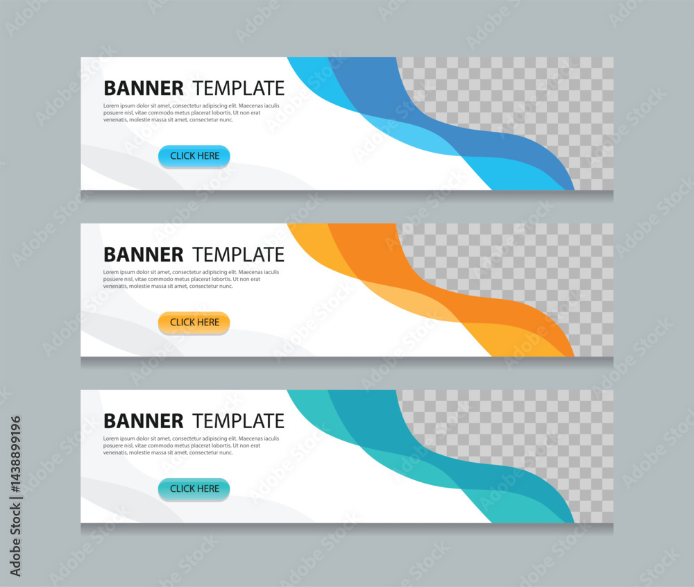 Poster Set abstract horizontal web banner design background template. three color gradient style. Suitable for web an ads. Vector illustration file with Space to add pictures.