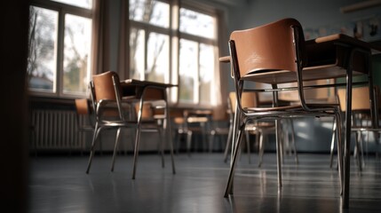 A classroom with empty desks, symbolizing the impact of education inequality