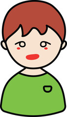 Cartoon illustration of a boy wearing a green shirt with a simple cute expression