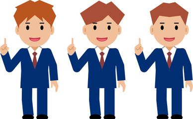 ナンバーワンポーズをする笑顔の紺色スーツの男性