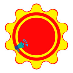 Yellow Red Round Seal Circle Text Box with Megaphone. A vector illustration of a yellow and red round seal with megaphone and text box is perfect for marketing announcements and business advertising.