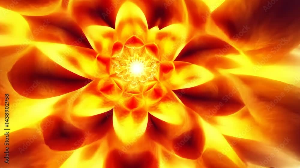 Poster radiant fractal transition exploding in fiery symmetry with dynamic energy