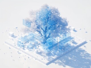 Abstract Tree with Glass Cubes, and Winter.