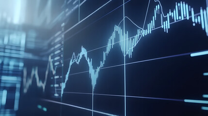 Futuristic digital landscape of dynamic stock market charts, glowing data streams, and virtual financial graphs. Concept for fintech, trading technology, financial innovation, and data analysis