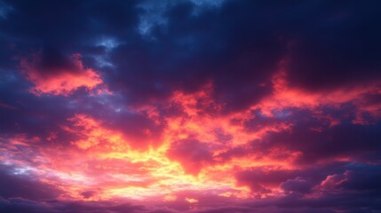 Fototapeta premium Dramatic sunset cloudscape, vibrant fiery sky